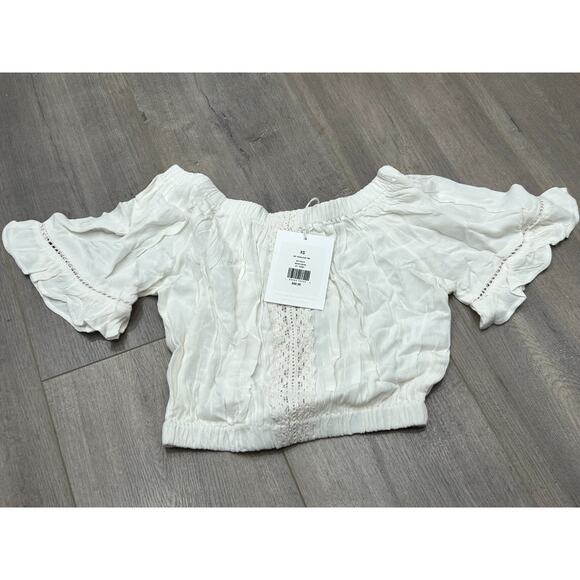 NWT Rachel Parcell Womens Ivory Wash Crepe Off-Shoulder Blouse Top Size XS - Picture 1 of 9